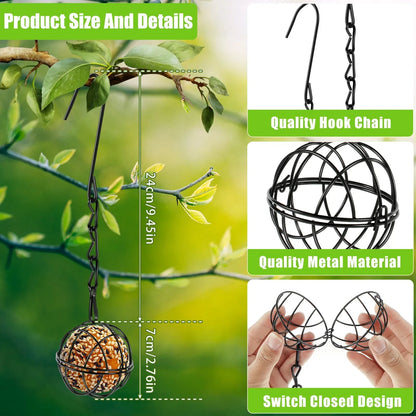 Rust-Resistant Metal Bird Feeder with Mesh Cage and Hanging Chain, Set of 4