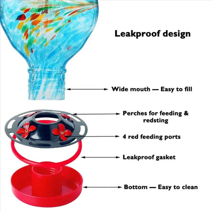Ocean Blue Glass Hummingbird Feeder with Ant Moat and Bee Proof Ports