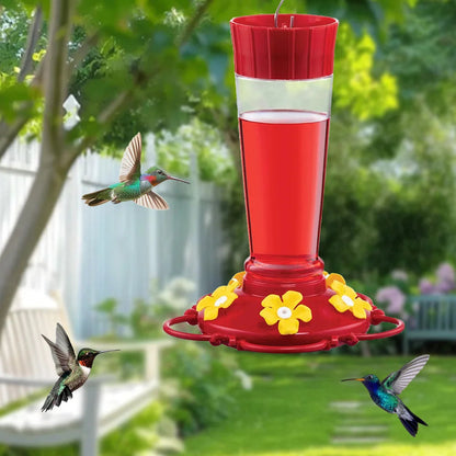 Red Hummingbird Feeder with Built-In Ant Moat and Metal Hook, 15 Ounce