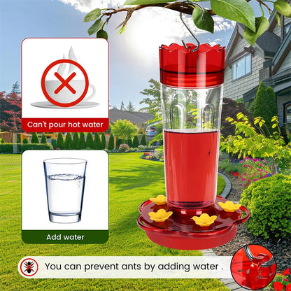 Red Hummingbird Feeder with Built-In Ant Moat and Metal Hook, 15 Ounce