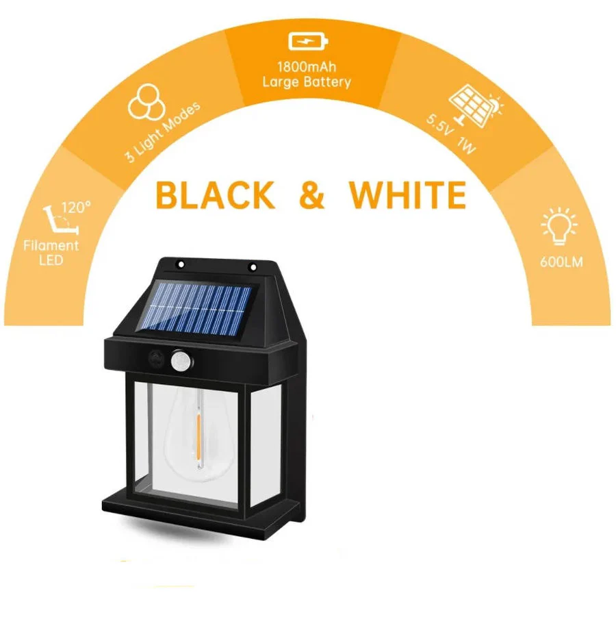 Motion Sensor Solar Wall Lamp with 600 Lumen Brightness and Three Lighting Modes, Set of 2