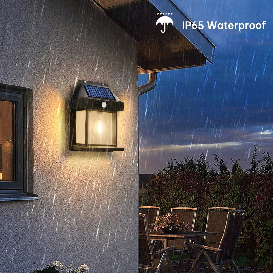 Motion Sensor Solar Wall Lamp with 600 Lumen Brightness and Three Lighting Modes, Set of 2