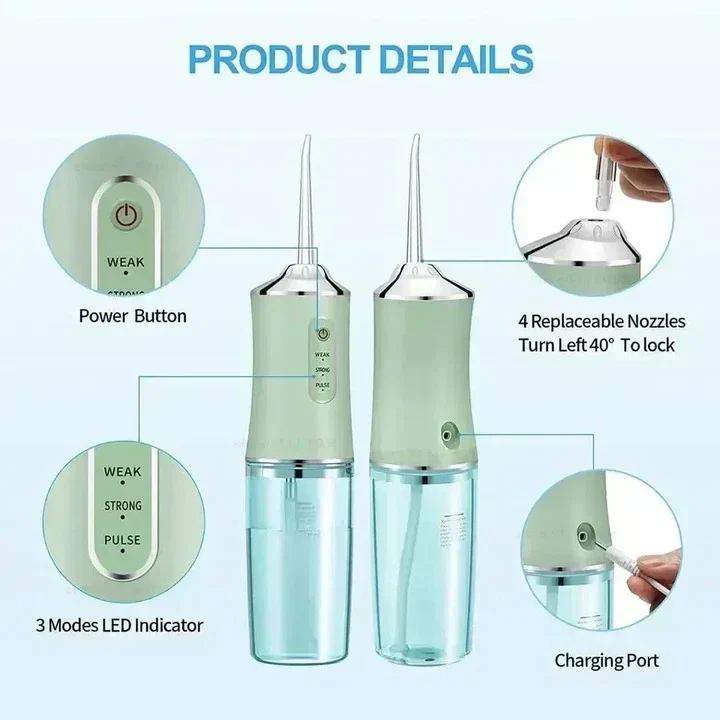 Cordless Water Flosser with Three Cleaning Modes and Four Nozzles