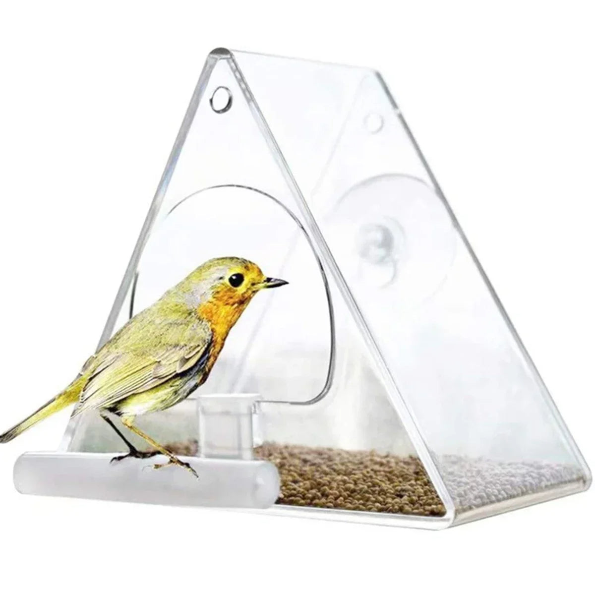 Window Mount Bird Feeder with Clear Acrylic Walls and Suction Cup, Triangle Shape