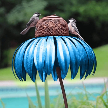 Metal Garden Bird Feeder with Ground Stake and Wide Bowl