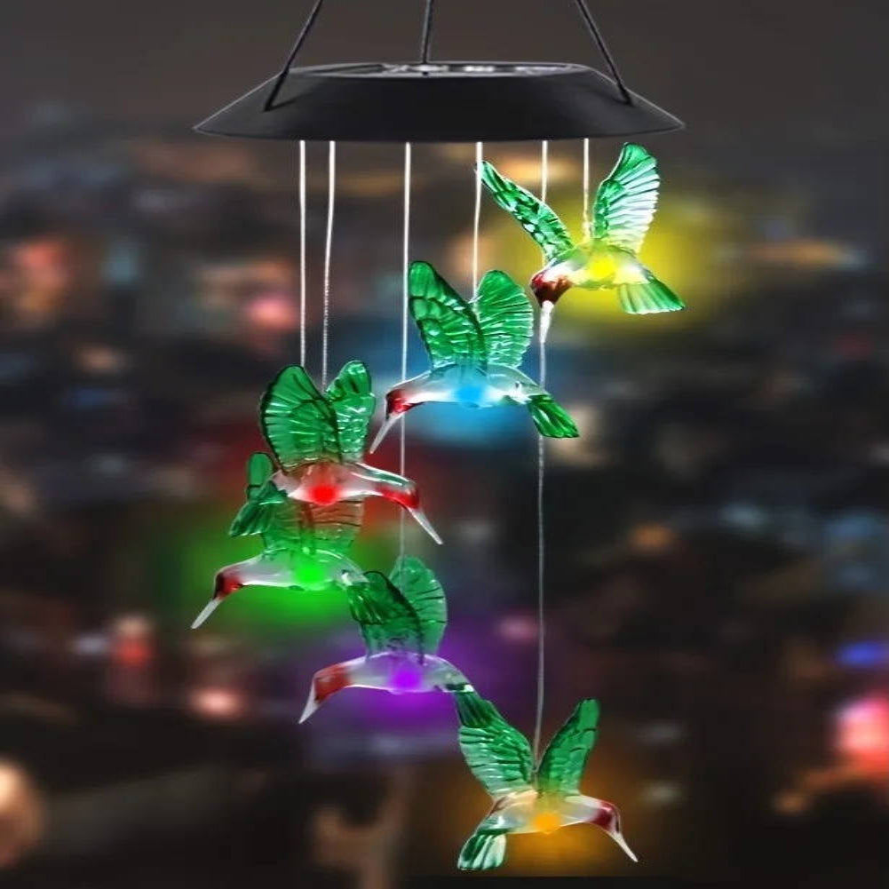LED Solar Wind Chime with Six Color Cycle and Dusk Sensor, Butterfly Design