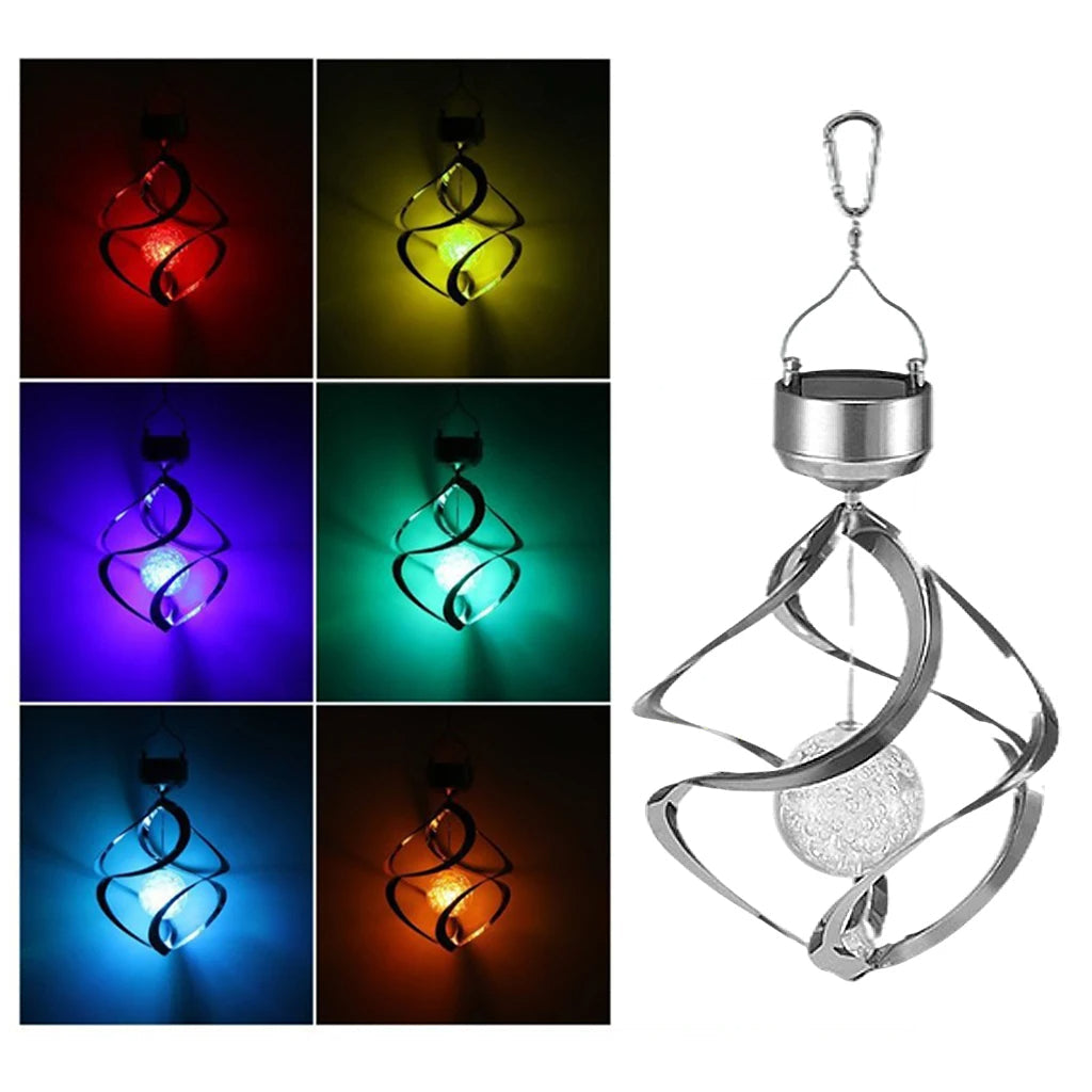 Color Changing Solar Wind Chime with LED Spinner and Metal Chimes
