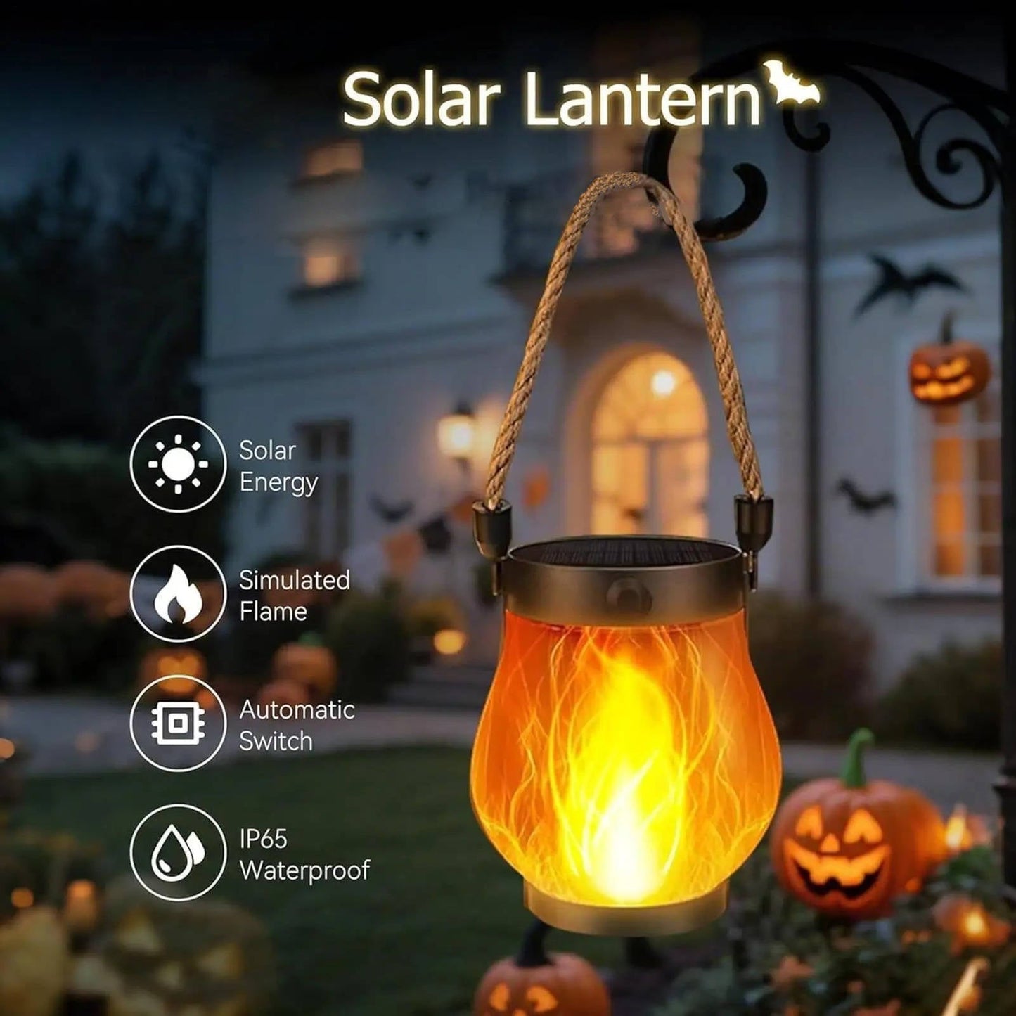 Flickering Solar Hanging Lantern with Dual Charging and Flame Mode