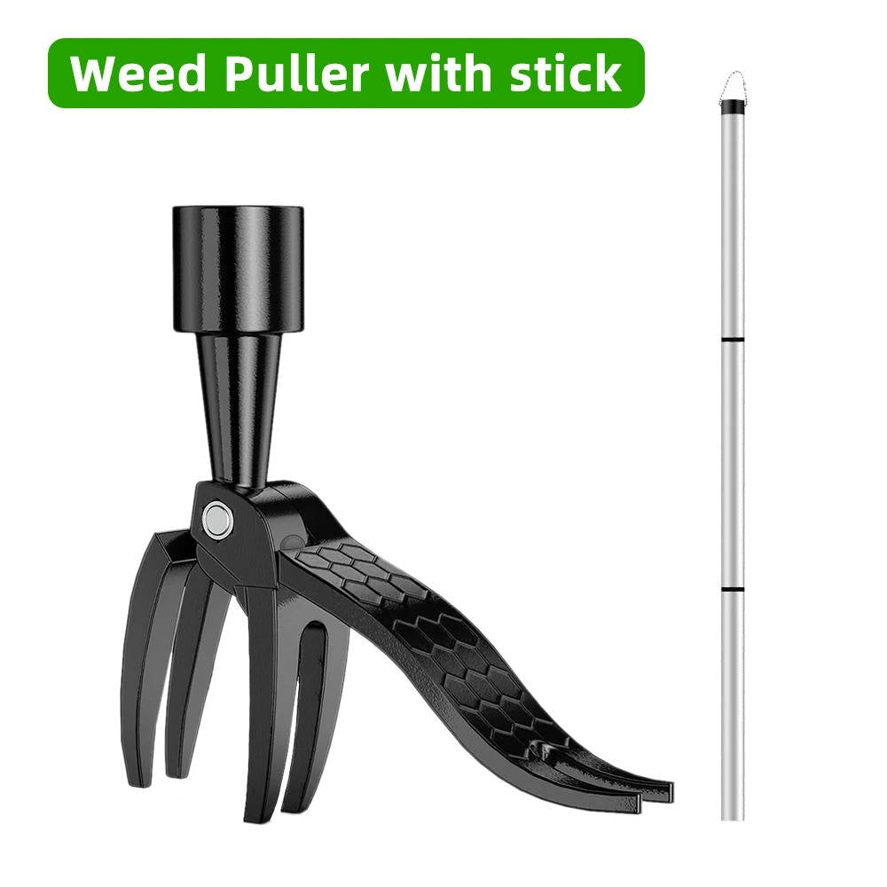 Weed Puller with Four Steel Claws and Foot Pedal, Bamboo Handle