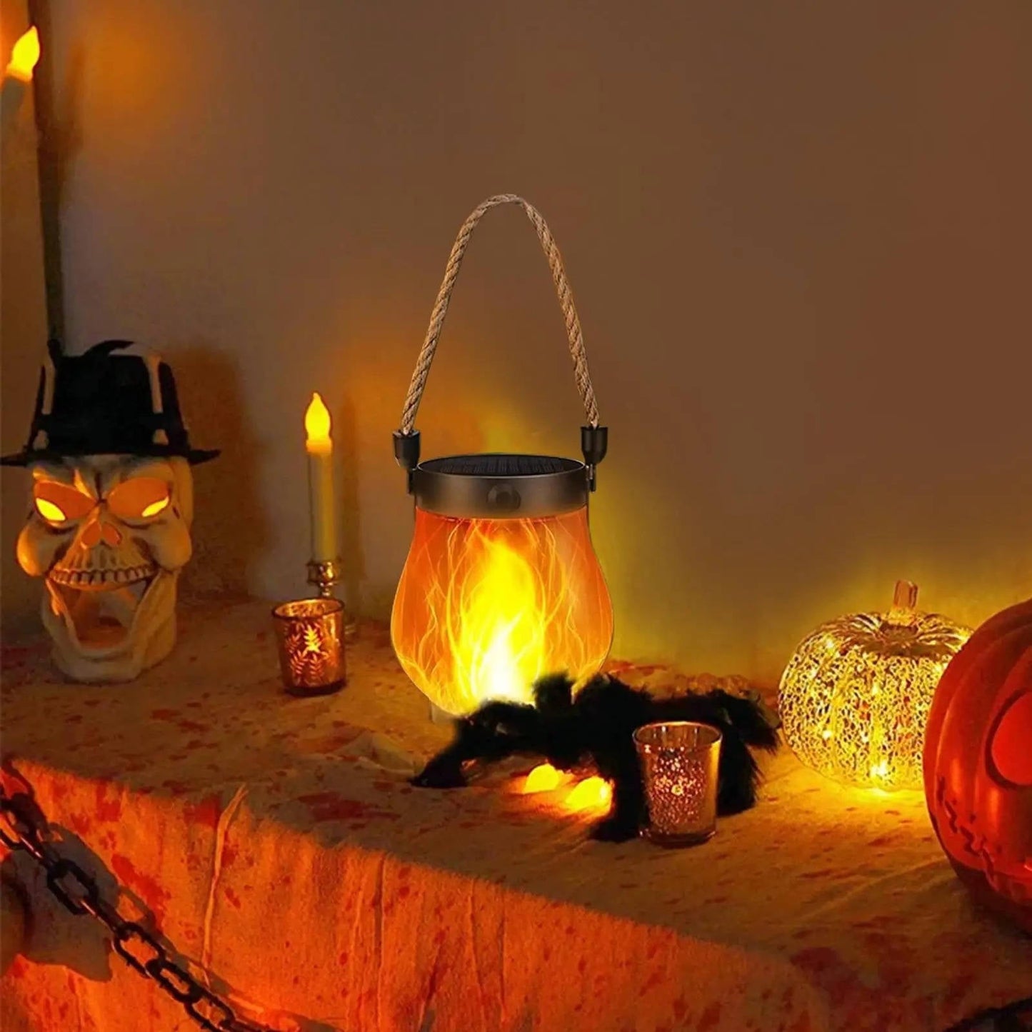 Flickering Solar Hanging Lantern with Dual Charging and Flame Mode