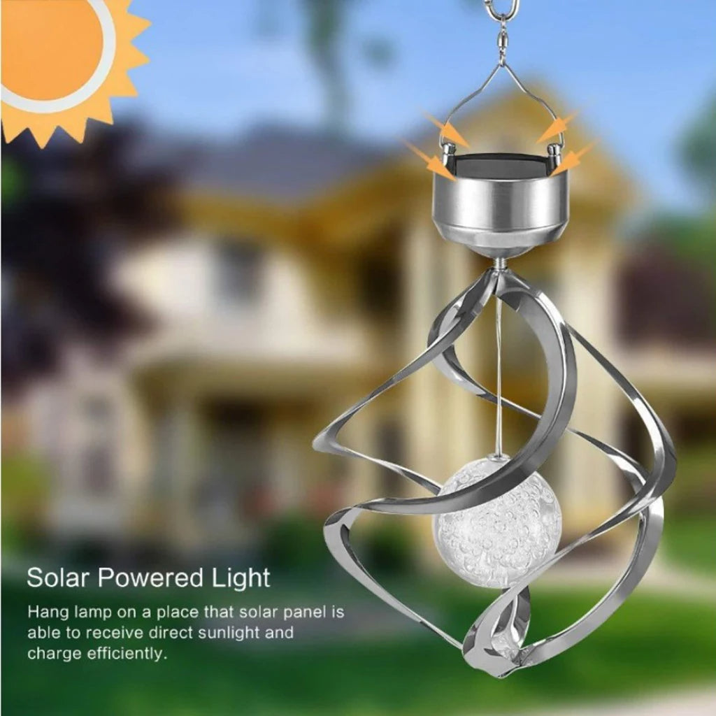 Color Changing Solar Wind Chime with LED Spinner and Metal Chimes
