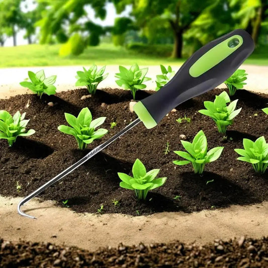 Manual Weed Puller with V-Shaped Fork and Non-Slip Grip - Stainless Steel