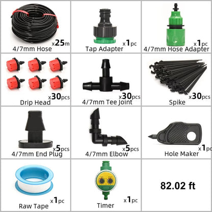 Drip Irrigation Timer System with Drip Heads and Adjustable Flow Levels