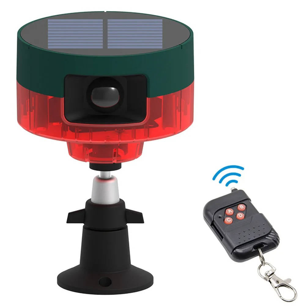 Solar Motion Sensor Animal Repeller with LED Flash and Sound, 360 Degree Coverage