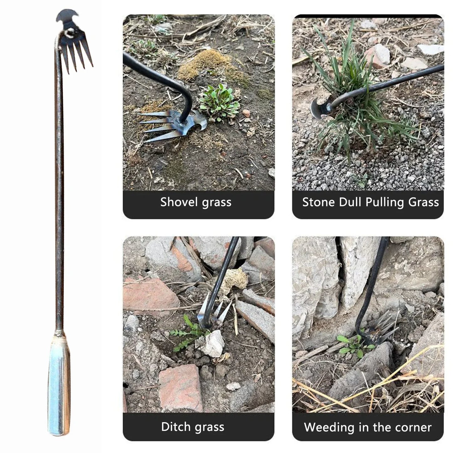 Long Handle Garden Weeder with Four Tooth Crescent Blade
