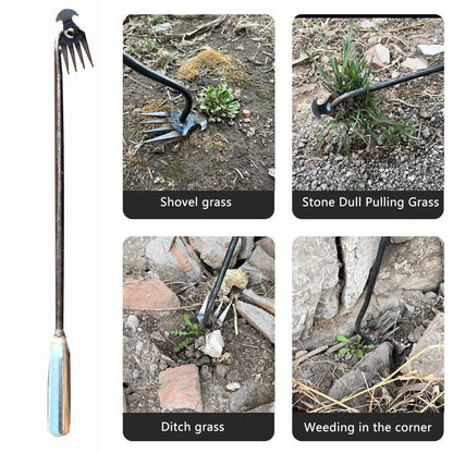 Long Handle Garden Weeder with Four Tooth Crescent Blade