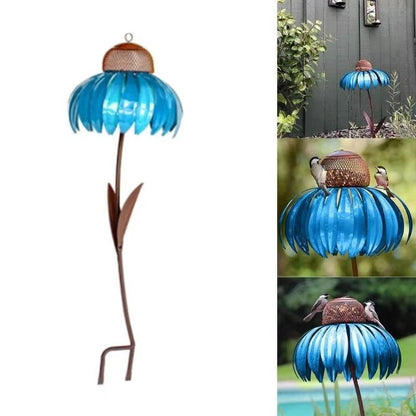Flower-Shaped Bird Feeder with Ground Stake and Squirrel-Resistant Mesh