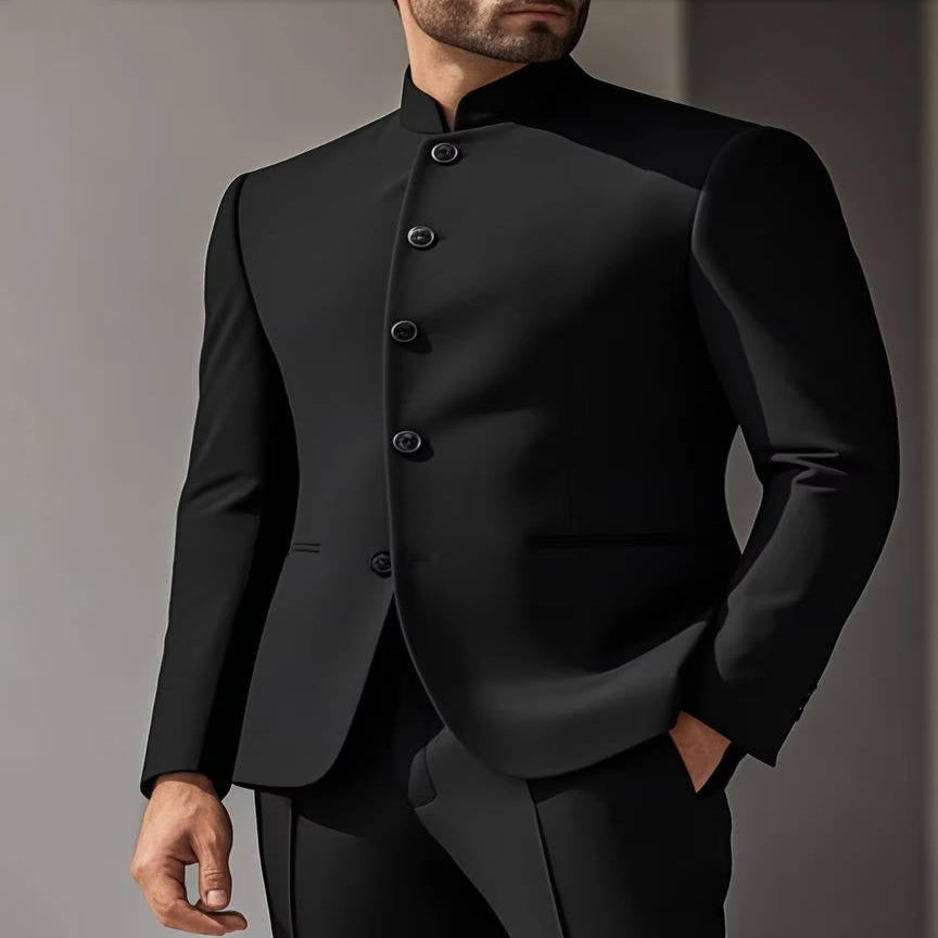 Men's Slim Fit Nehru Collar Suit with Polyester Viscose Blend and Full Sleeves