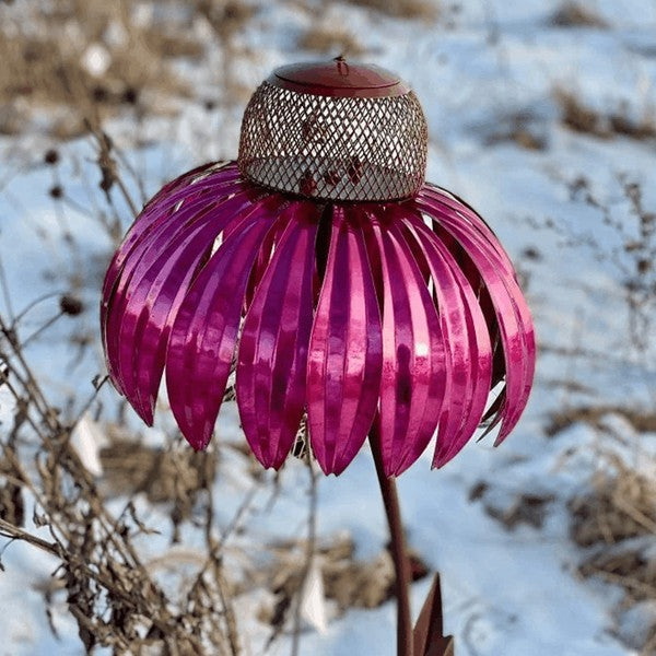 Metal Garden Bird Feeder with Ground Stake and Wide Bowl