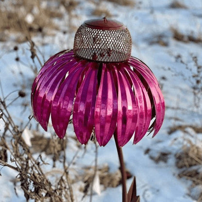 Metal Garden Bird Feeder with Ground Stake and Wide Bowl