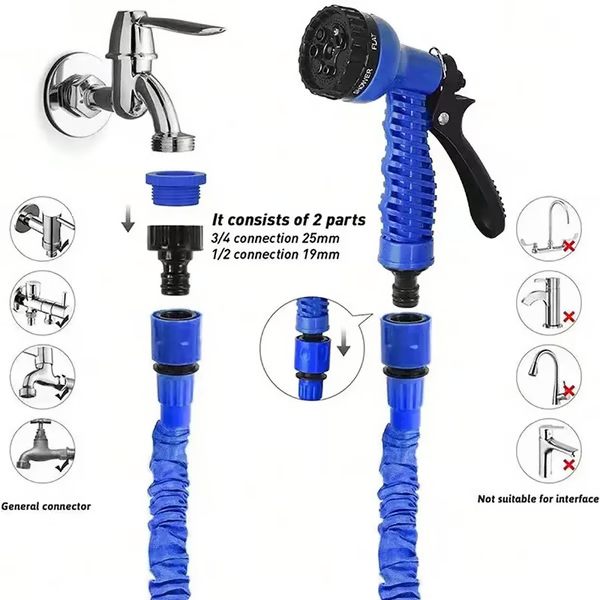 Expandable Garden Hose with Brass Connectors and Adjustable Spray Nozzle