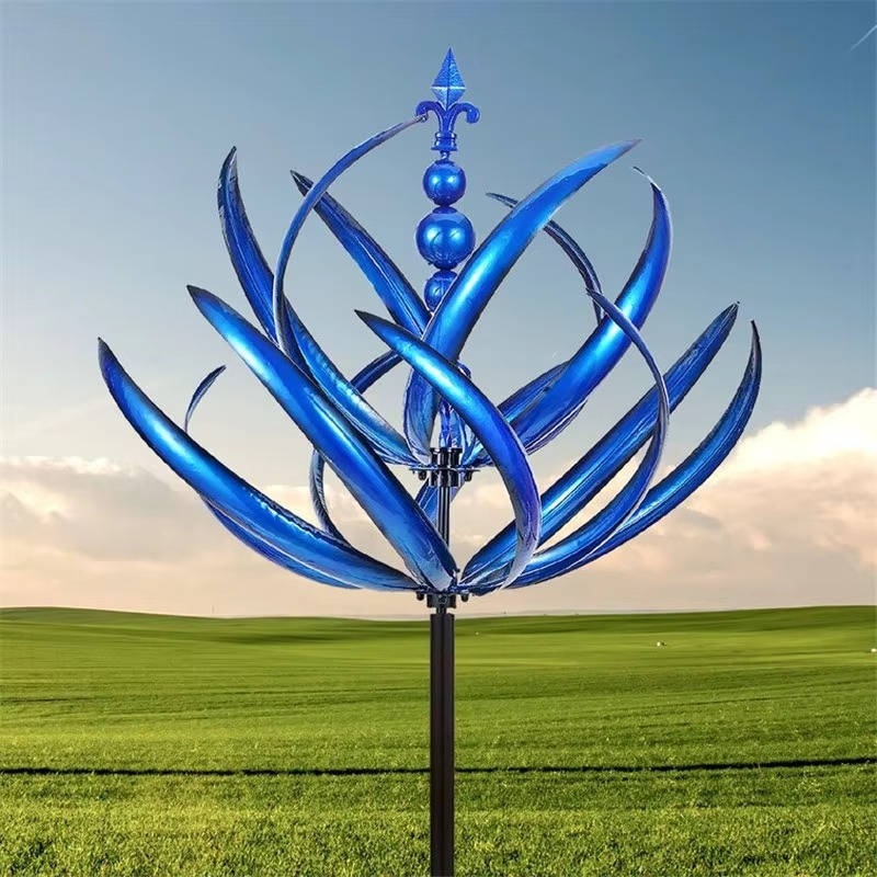 Tulip Wind Spinner with Three Prong Stake and Powder Coated Iron, 35in Height
