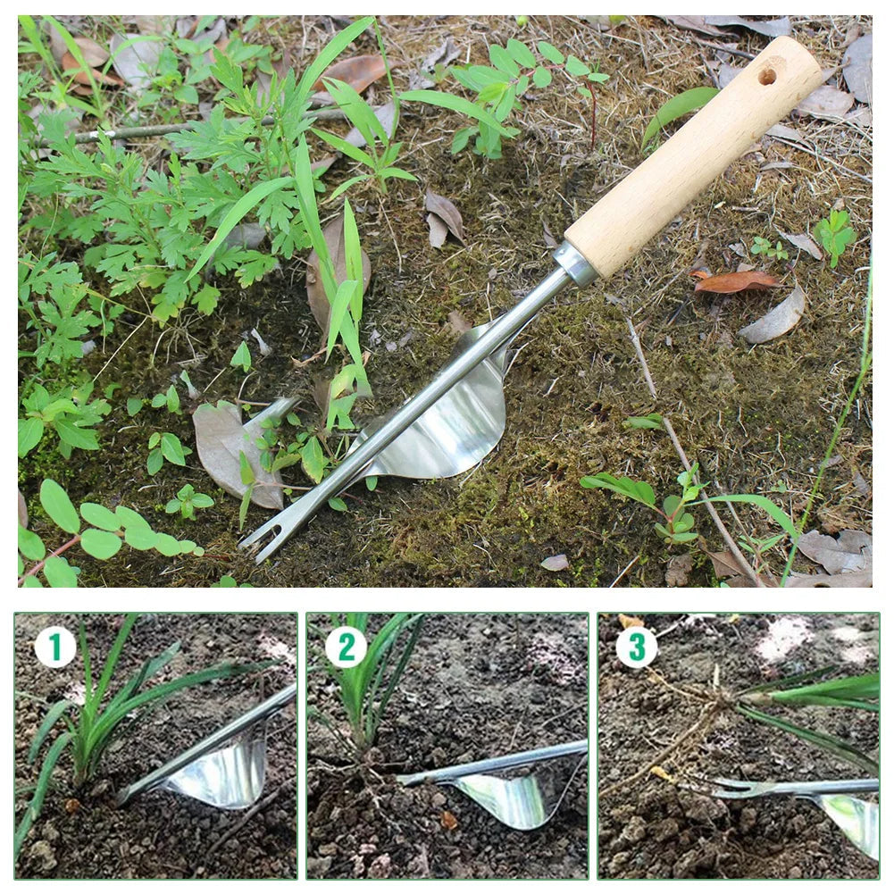 Long Handle Garden Weed Puller Tool with V-Shaped Metal Head