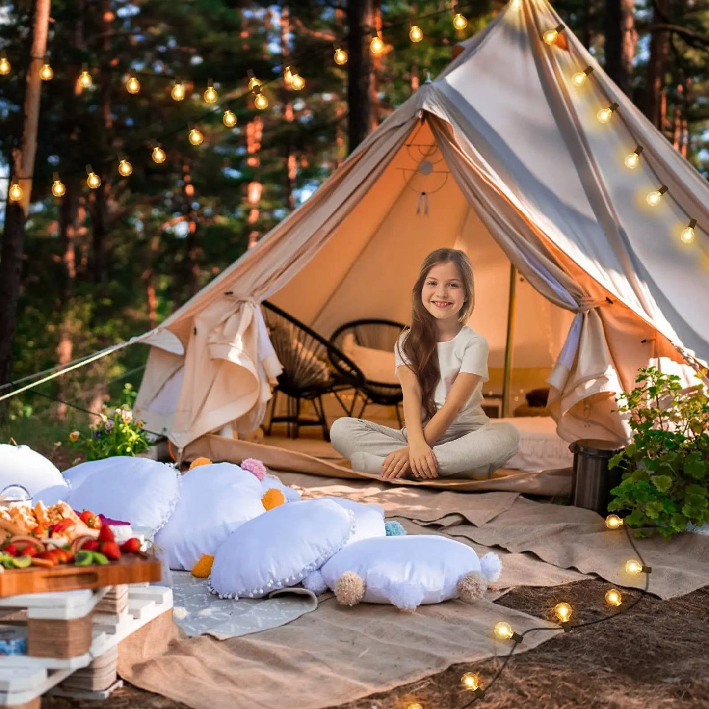 Outdoor String Lights with Shatterproof Plastic Bulbs and Dimmer Control