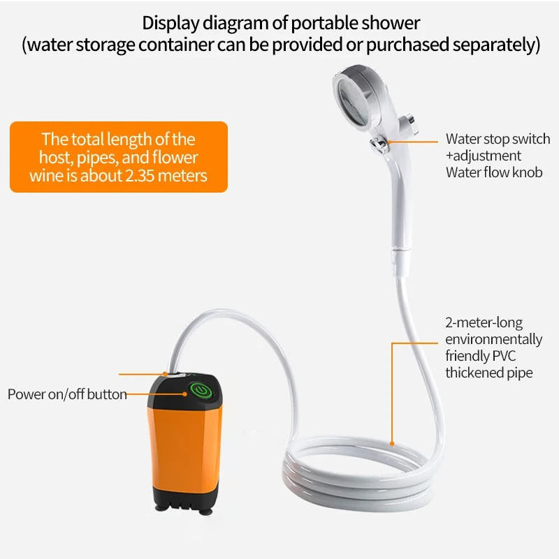 Outdoor Shower Pump with Digital Temperature Display and 90-Minute Battery