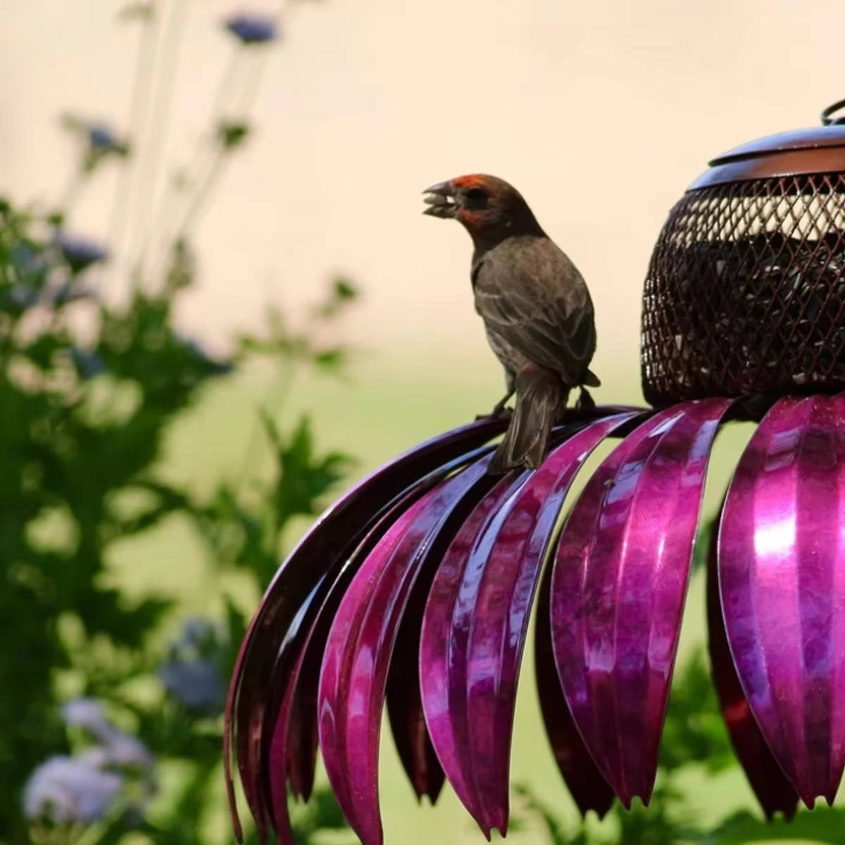 Flower-Shaped Bird Feeder with Ground Stake and Squirrel-Resistant Mesh