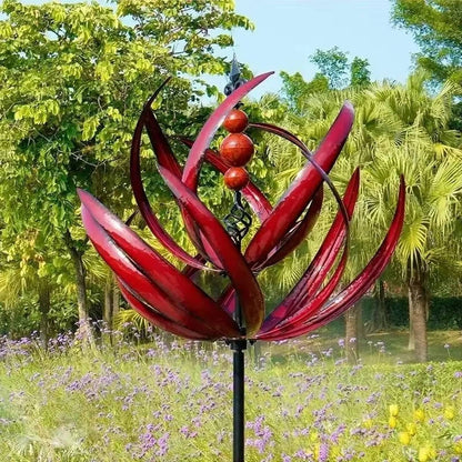Tulip Wind Spinner with Three Prong Stake and Powder Coated Iron, 35in Height