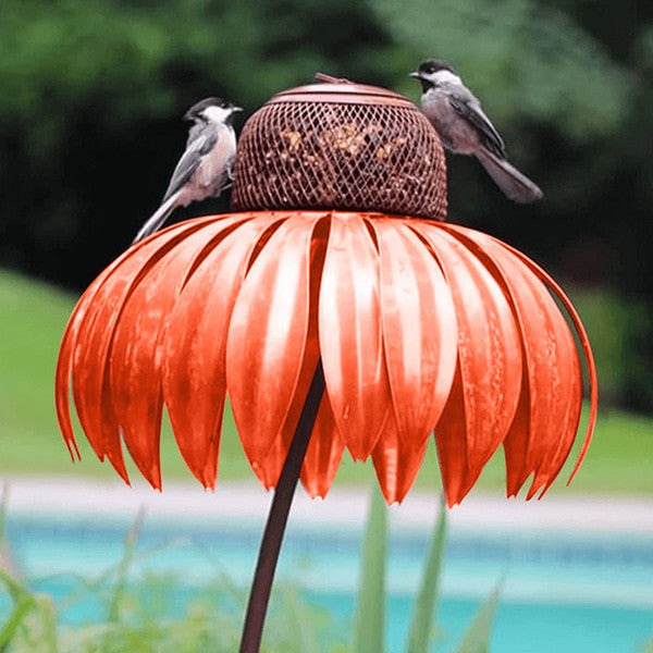Metal Garden Bird Feeder with Ground Stake and Wide Bowl