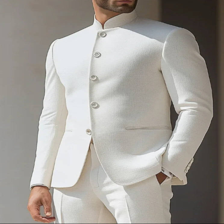 Men's Slim Fit Nehru Collar Suit with Polyester Viscose Blend and Full Sleeves