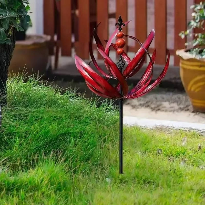 Tulip Wind Spinner with Three Prong Stake and Powder Coated Iron, 35in Height