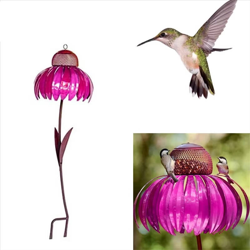 Flower-Shaped Bird Feeder with Ground Stake and Squirrel-Resistant Mesh