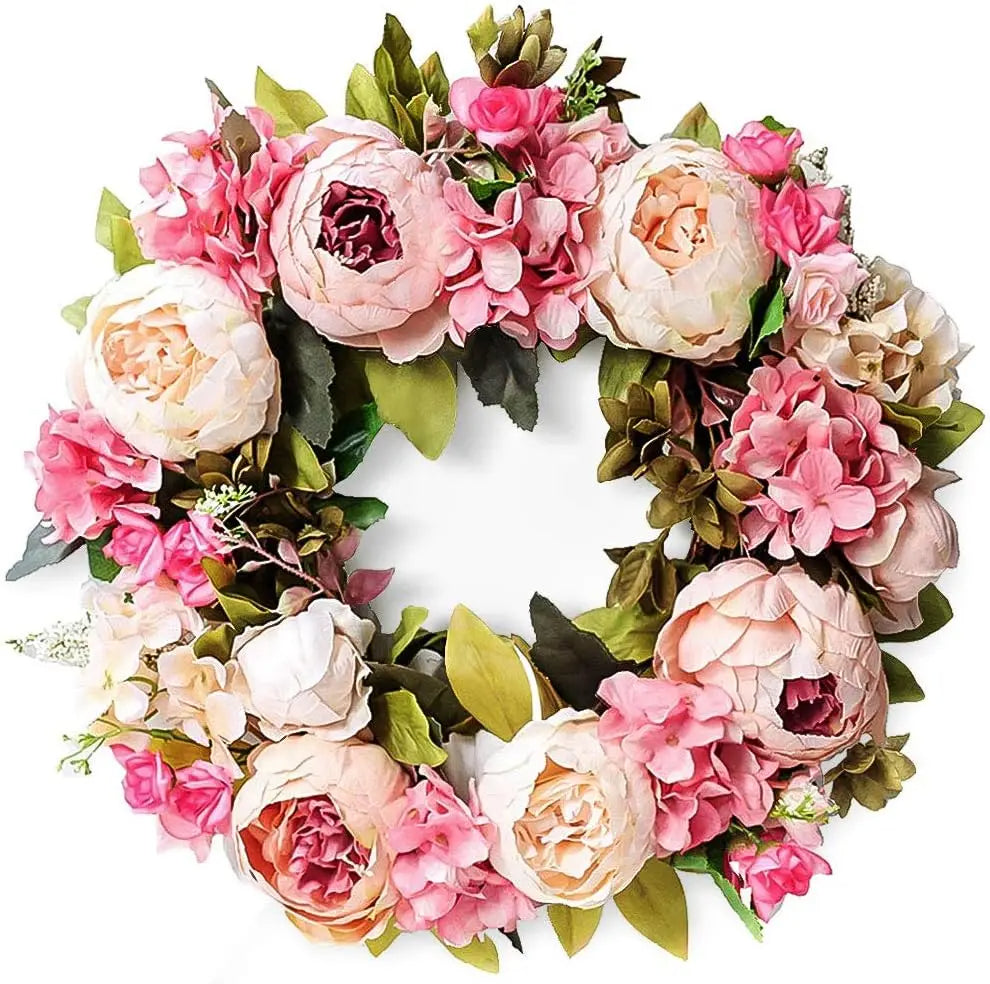 Artificial Peony and Rose Wreath with Fade Resistant Flowers