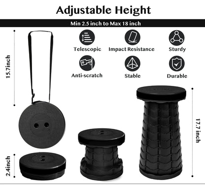 Portable Camping Stool with Adjustable Height and Dual Carry Straps, 330lb Capacity