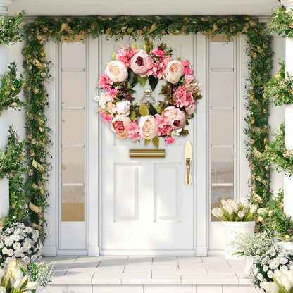 Artificial Peony and Rose Wreath with Fade Resistant Flowers