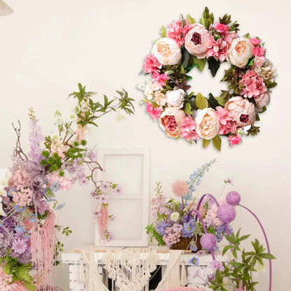 Artificial Peony and Rose Wreath with Fade Resistant Flowers