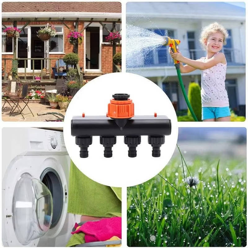 Four Way Garden Hose Splitter with Individual Valve Control and Quick Connect