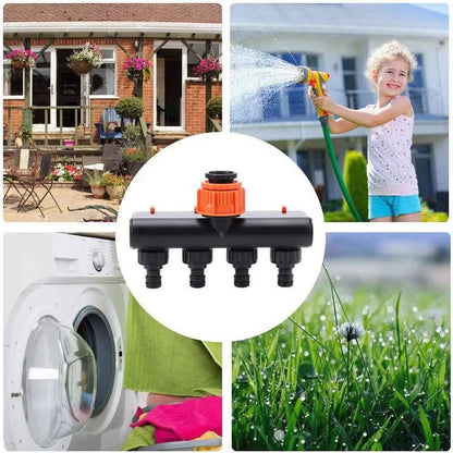 Four Way Garden Hose Splitter with Individual Valve Control and Quick Connect