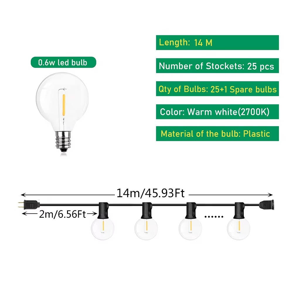 Outdoor String Lights with Shatterproof Plastic Bulbs and Dimmer Control