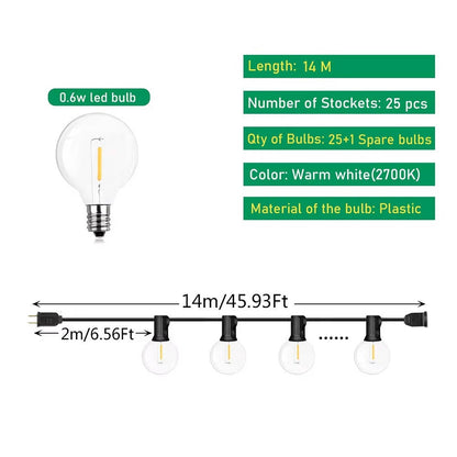 Outdoor String Lights with Shatterproof Plastic Bulbs and Dimmer Control