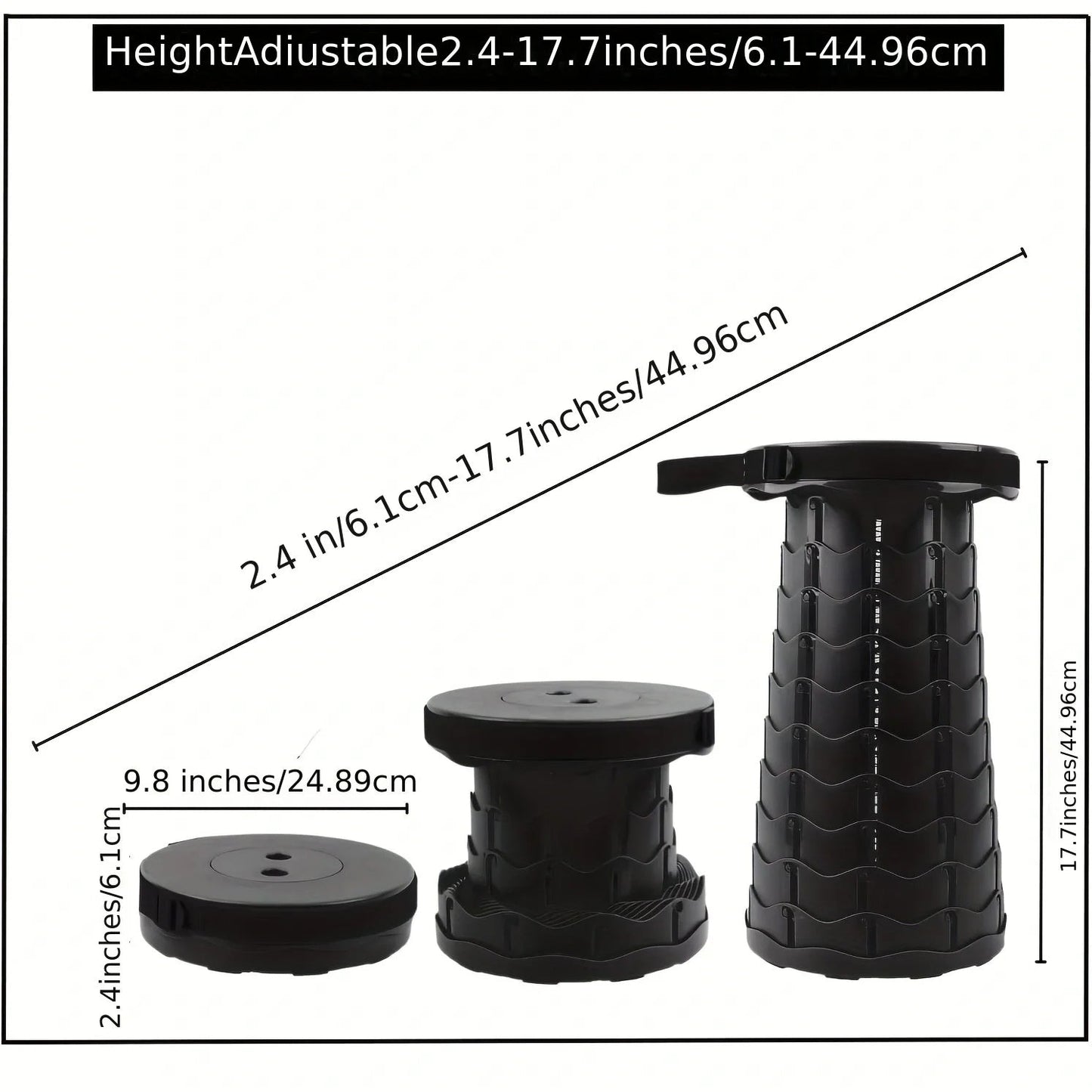 Portable Camping Stool with Adjustable Height and Dual Carry Straps, 330lb Capacity