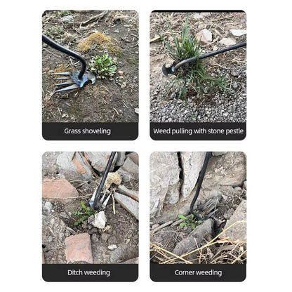 Steel Garden Weed Extractor with Four-Tooth Head and Extended Handle