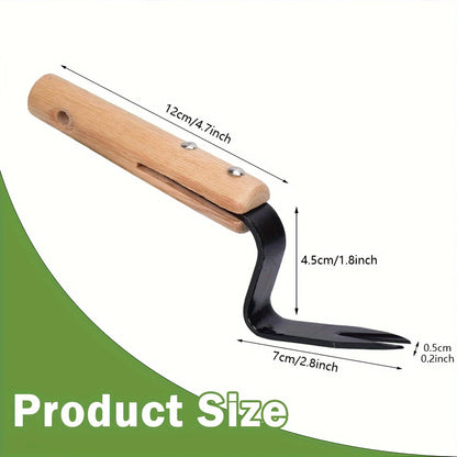 Root Extraction Weed Puller with Angled Steel Tip and Wooden Handle