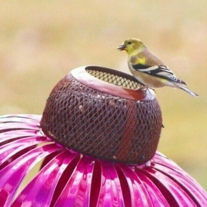 Metal Garden Bird Feeder with Ground Stake and Wide Bowl