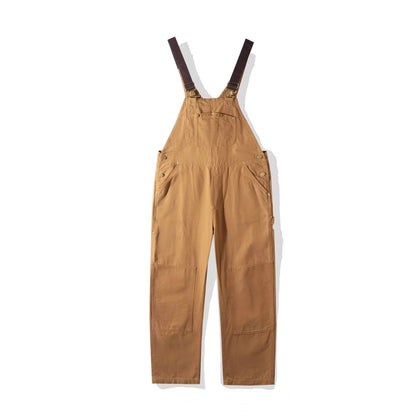 Women's Cotton Canvas Bib Overalls with Padded Straps and Multiple Pockets