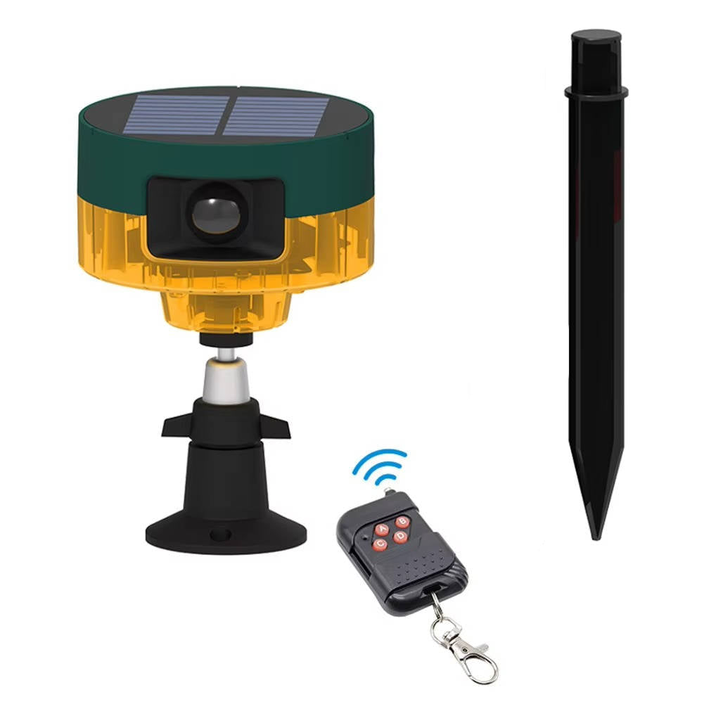 Solar Motion Sensor Animal Repeller with LED Flash and Sound, 360 Degree Coverage