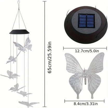 LED Solar Wind Chime with Six Color Cycle and Dusk Sensor, Butterfly Design